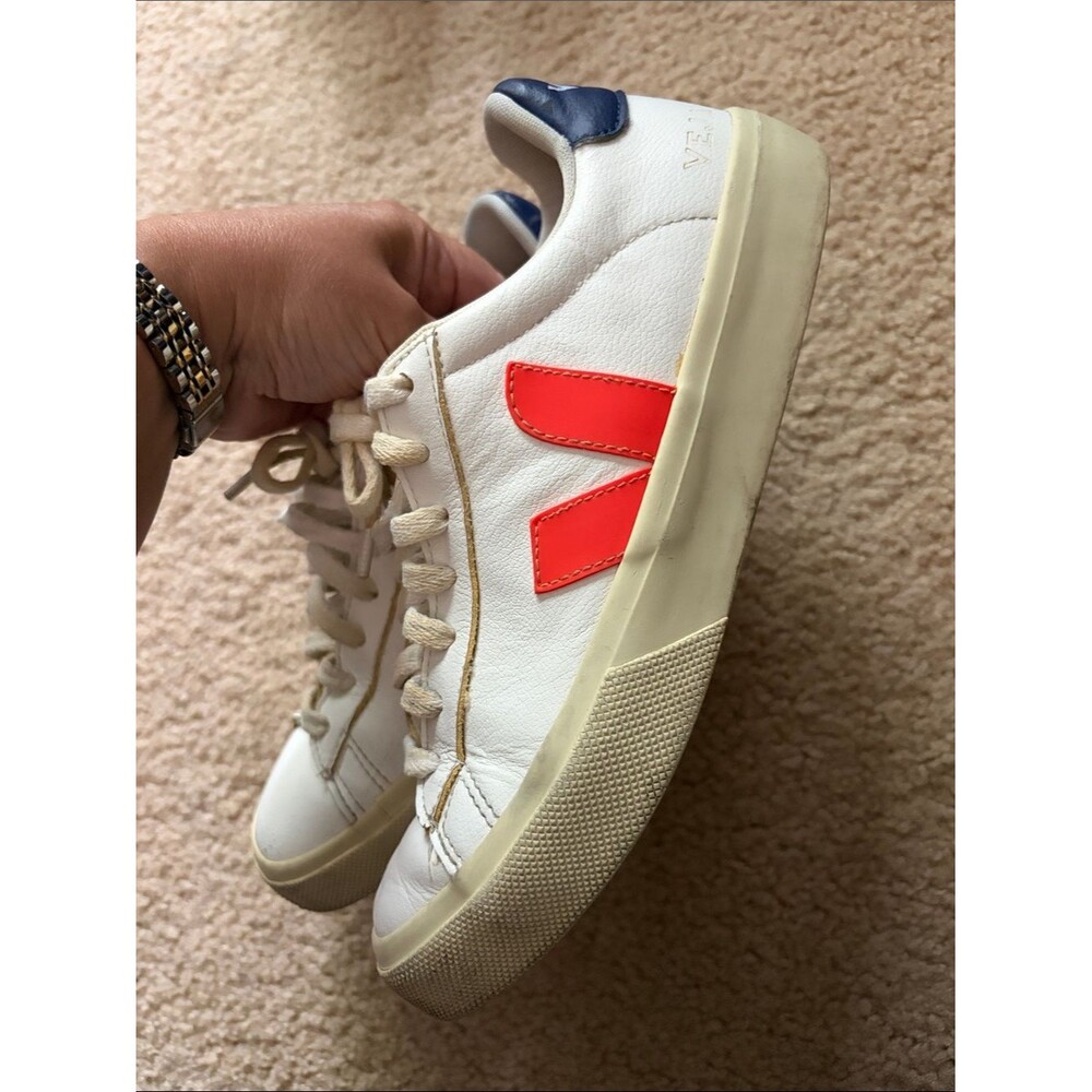 Veja Campo Leather White Orange Navy Sneakers Sz 8 - Picture 7 of 12